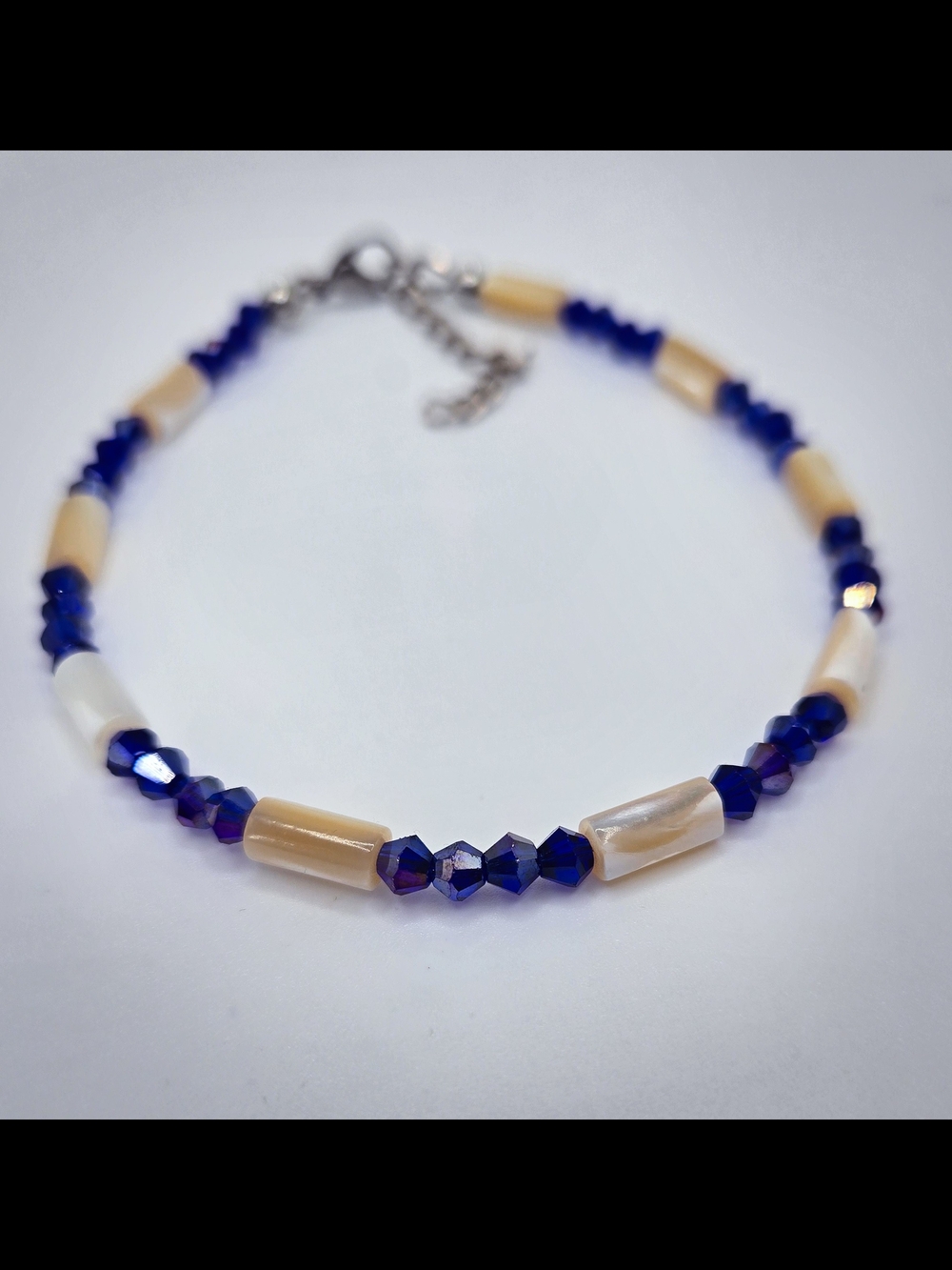 Handcrafted Blue and Cream Beaded Women's Anklet‎
